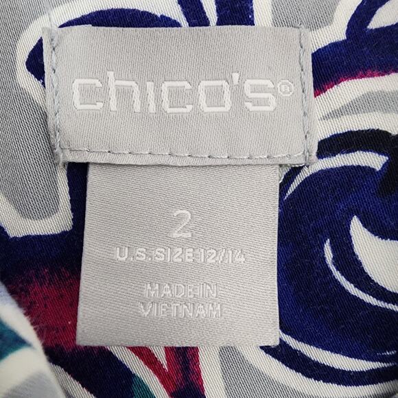 Chico’s Womens Sandwash Satin Paisley Painted Button Shirt Size 2 US 12/14 Gray - Picture 8 of 10